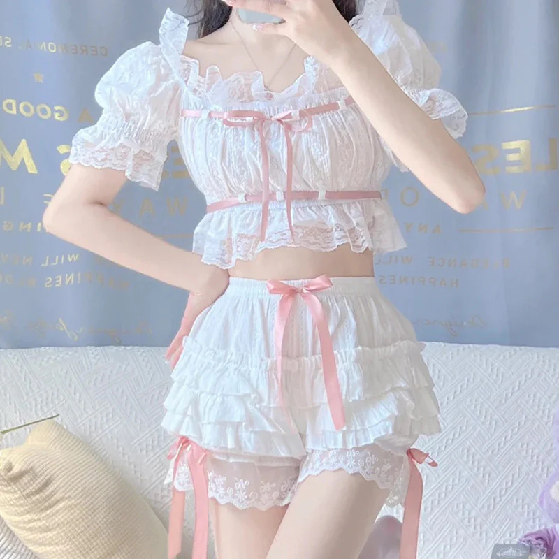 Mesh short-sleeved shorts home two-piece set HA0379 - Image 4