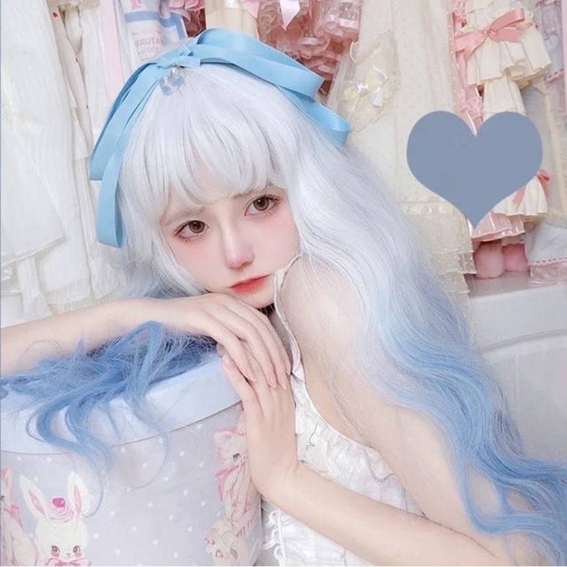 Milk blue cute long curly wig HA0354 - Image 2