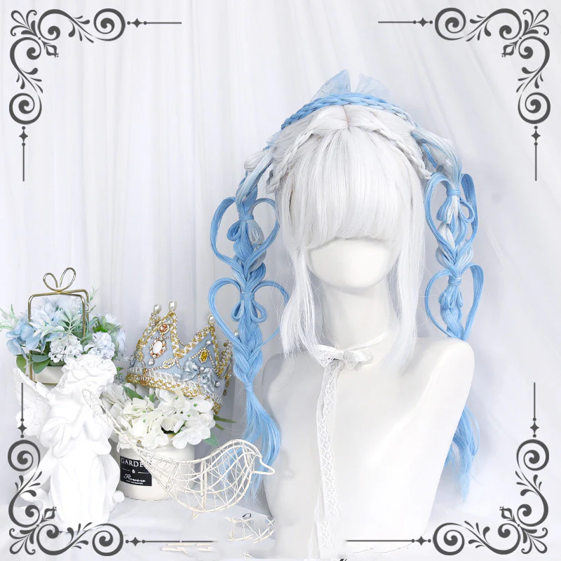 Milk blue cute long curly wig HA0354 - Image 3