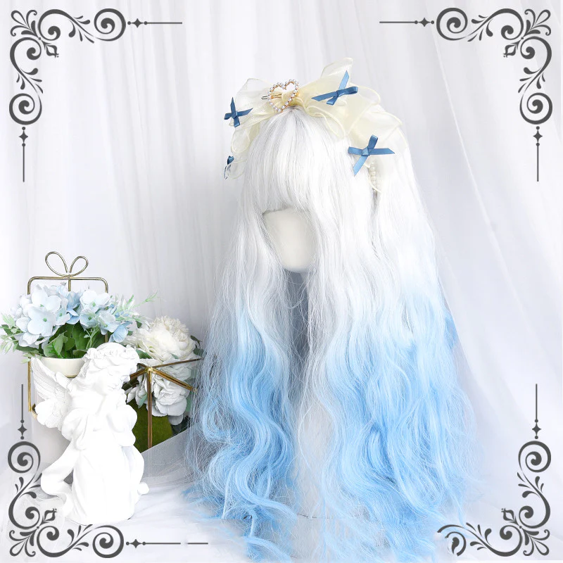 Milk blue cute long curly wig HA0354 - Image 4