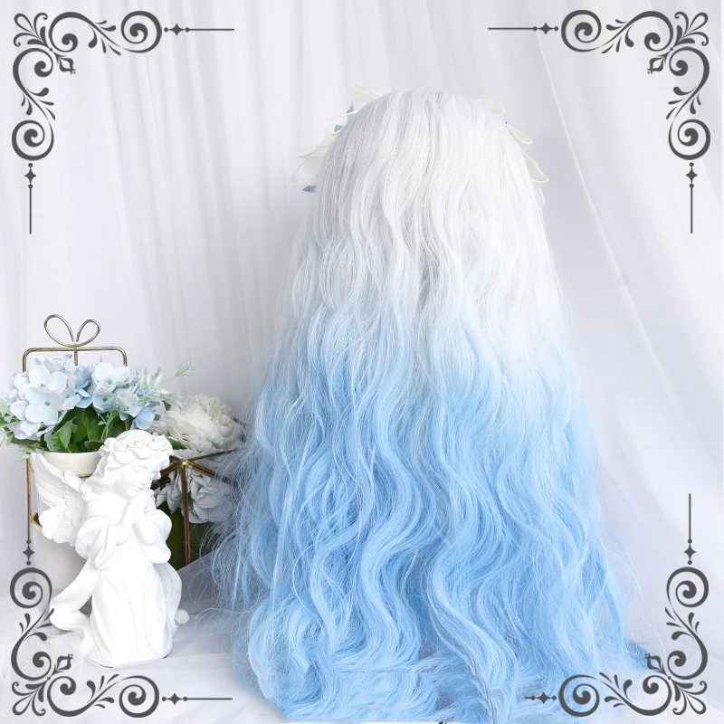 Milk blue cute long curly wig HA0354 - Image 5