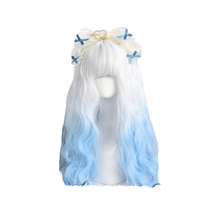Milk blue cute long curly wig HA0354 - Image 6