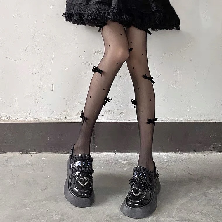 Milky white pearl velvet bow stockings  HA0490 - Image 5