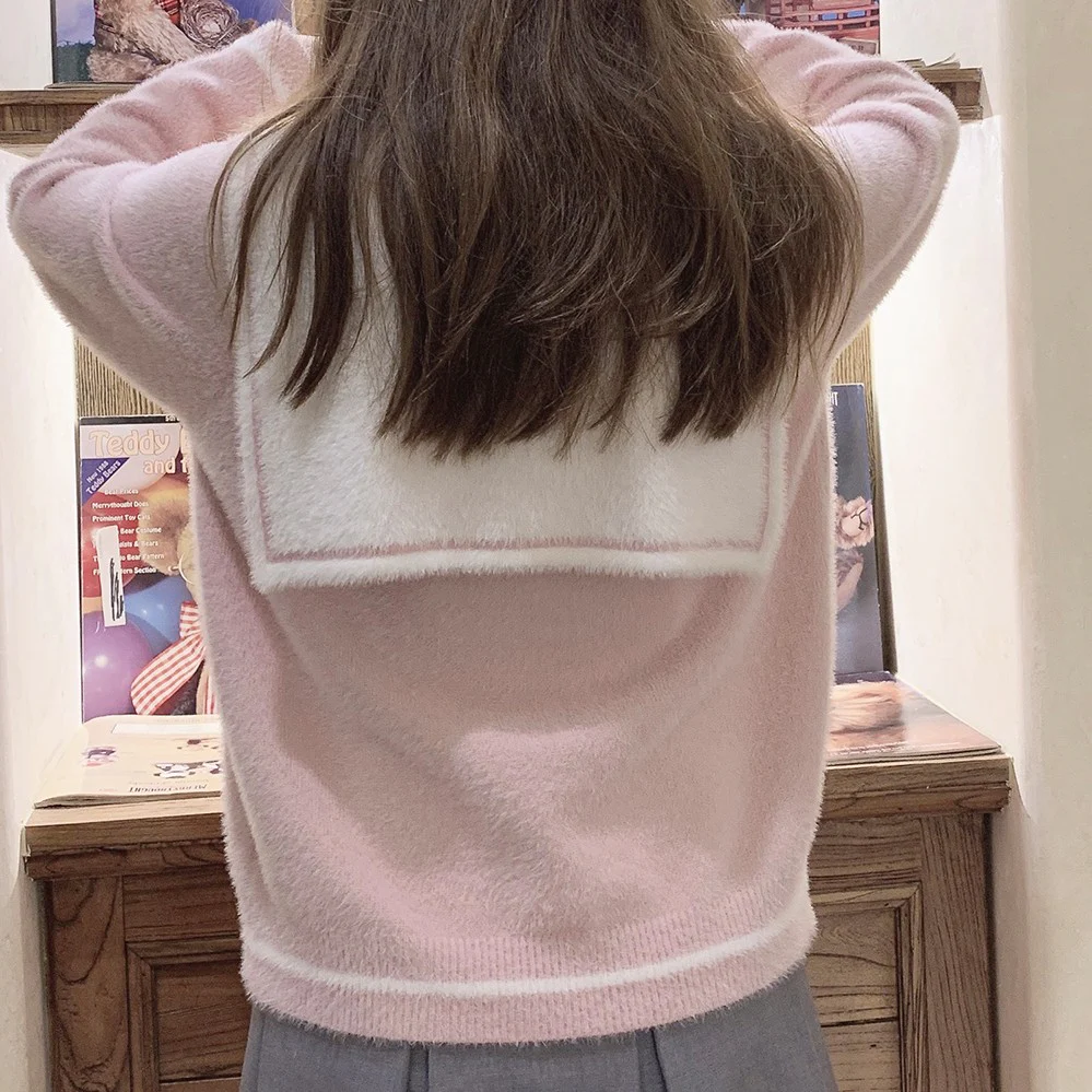 Mink-faux bow-tie knitted top HA1424 - Image 2