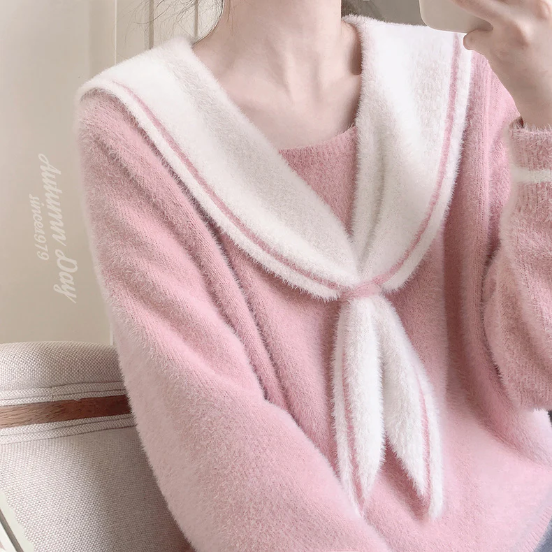 Mink-faux bow-tie knitted top HA1424 - Image 3