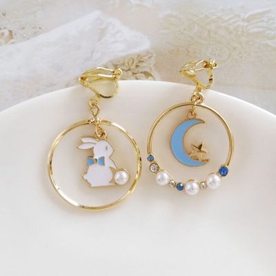 Moon White Rabbit Stud Earrings    HA0495 - Image 10