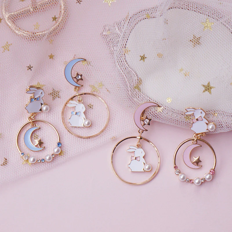 Moon White Rabbit Stud Earrings    HA0495 - Image 3