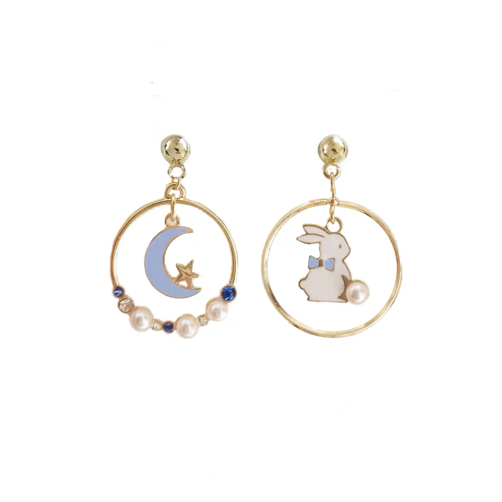 Moon White Rabbit Stud Earrings    HA0495 - Image 4