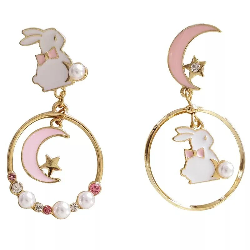 Moon White Rabbit Stud Earrings    HA0495 - Image 5
