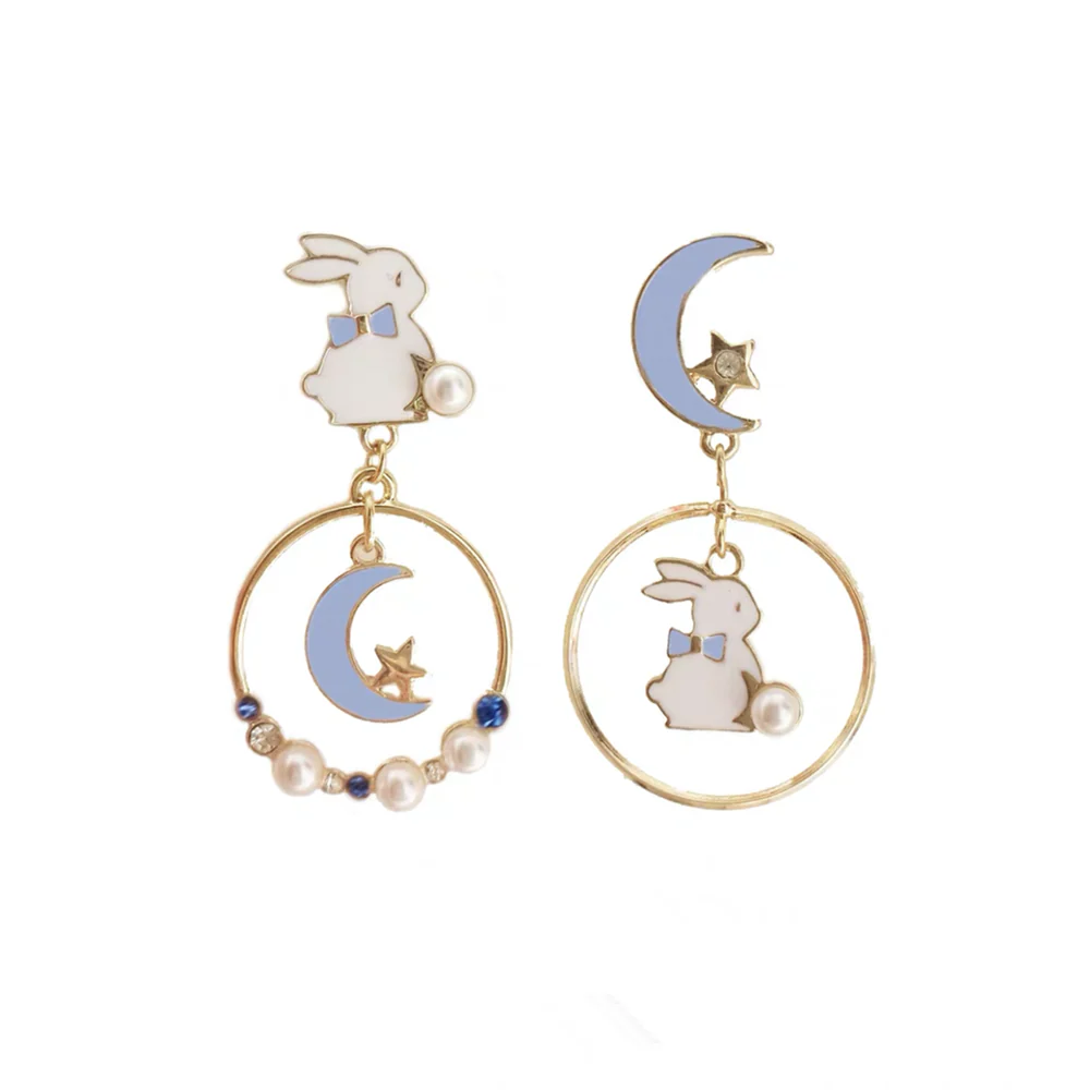Moon White Rabbit Stud Earrings    HA0495 - Image 6
