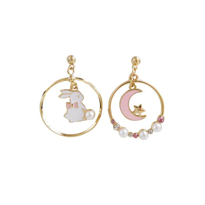 Moon White Rabbit Stud Earrings    HA0495 - Image 8