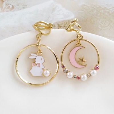 Moon White Rabbit Stud Earrings    HA0495 - Image 9