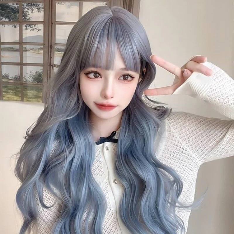 Natural bangs trim face long curly hair HA1620 - Image 6