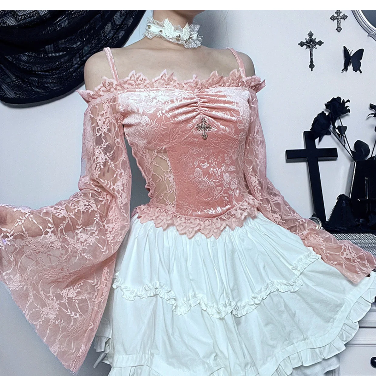 Off-shoulder flared sleeve T-shirt  HA1655 - Image 2