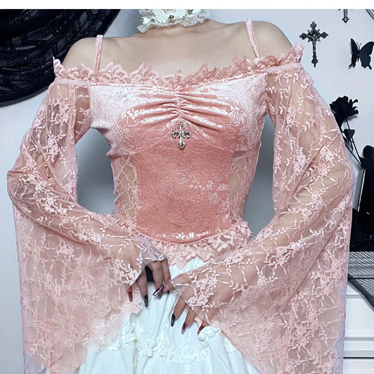 Off-shoulder flared sleeve T-shirt  HA1655 - Image 4