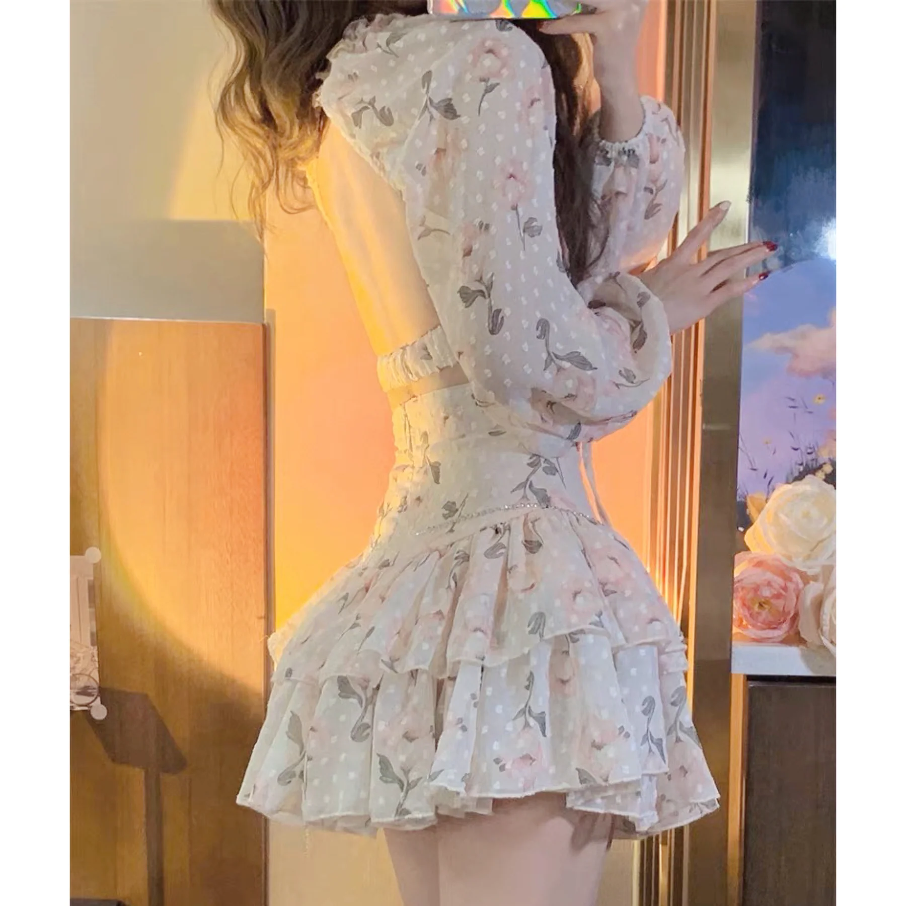 Open Back Puff Sleeve Floral Shirt HA2173 - Image 2