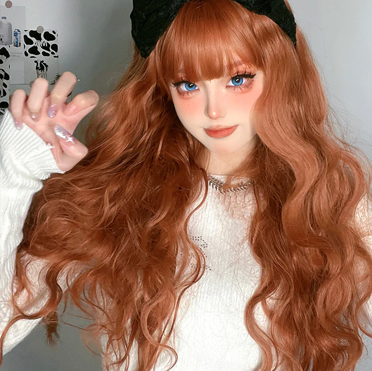 Orange wool curly long curly hair HA0041 - Image 3