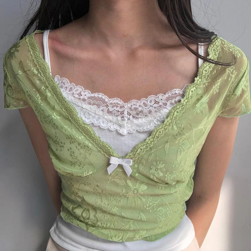 Paneled two-piece short-sleeve top T-shirt   HA1708 - Image 2