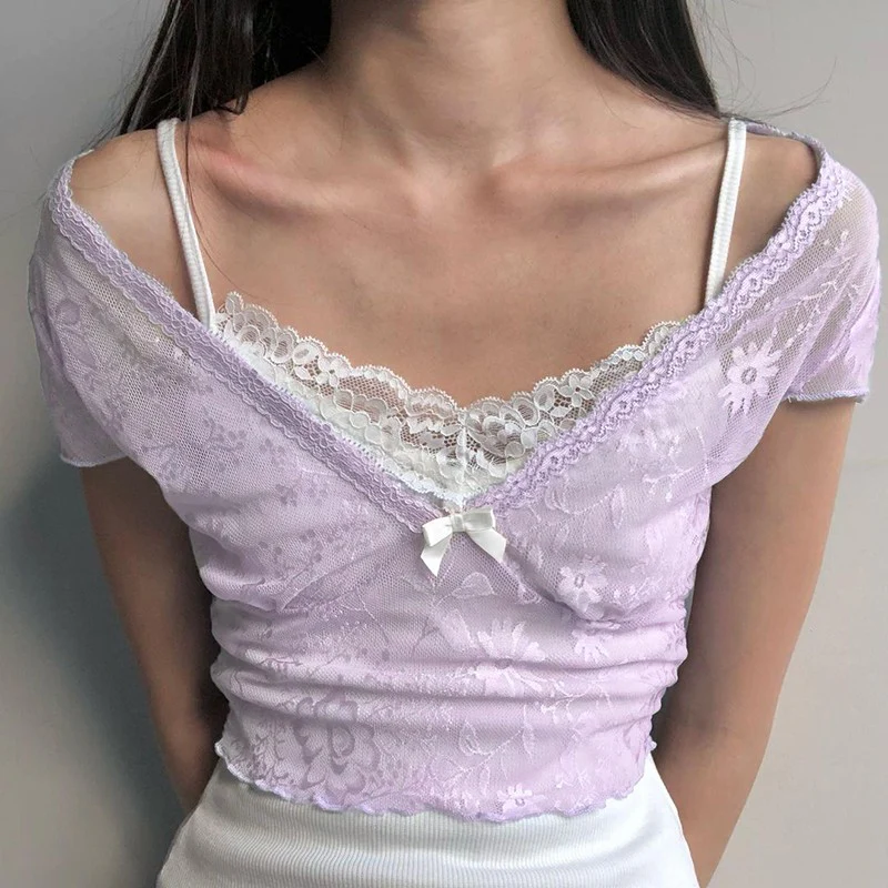 Paneled two-piece short-sleeve top T-shirt   HA1708 - Image 3