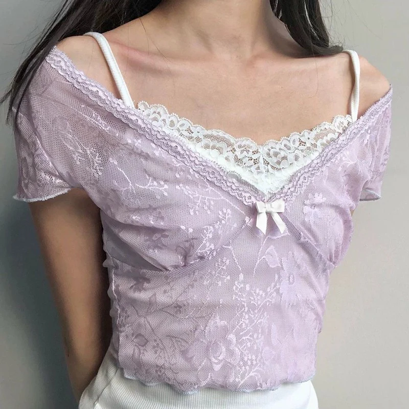 Paneled two-piece short-sleeve top T-shirt   HA1708 - Image 4