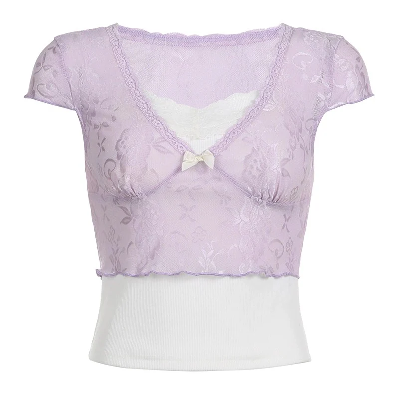 Paneled two-piece short-sleeve top T-shirt   HA1708 - Image 5
