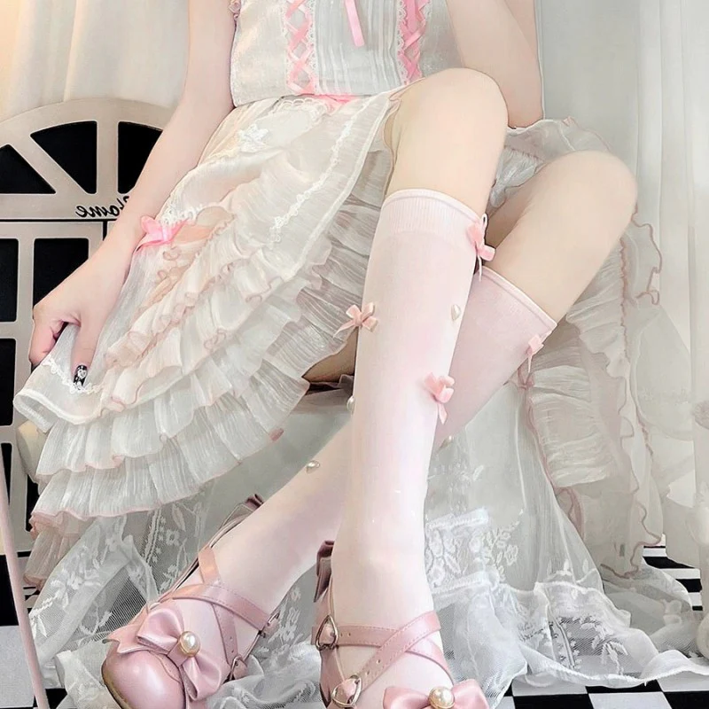 Pearl Bow Ballerina Calf Socks   HA1951 - Image 2