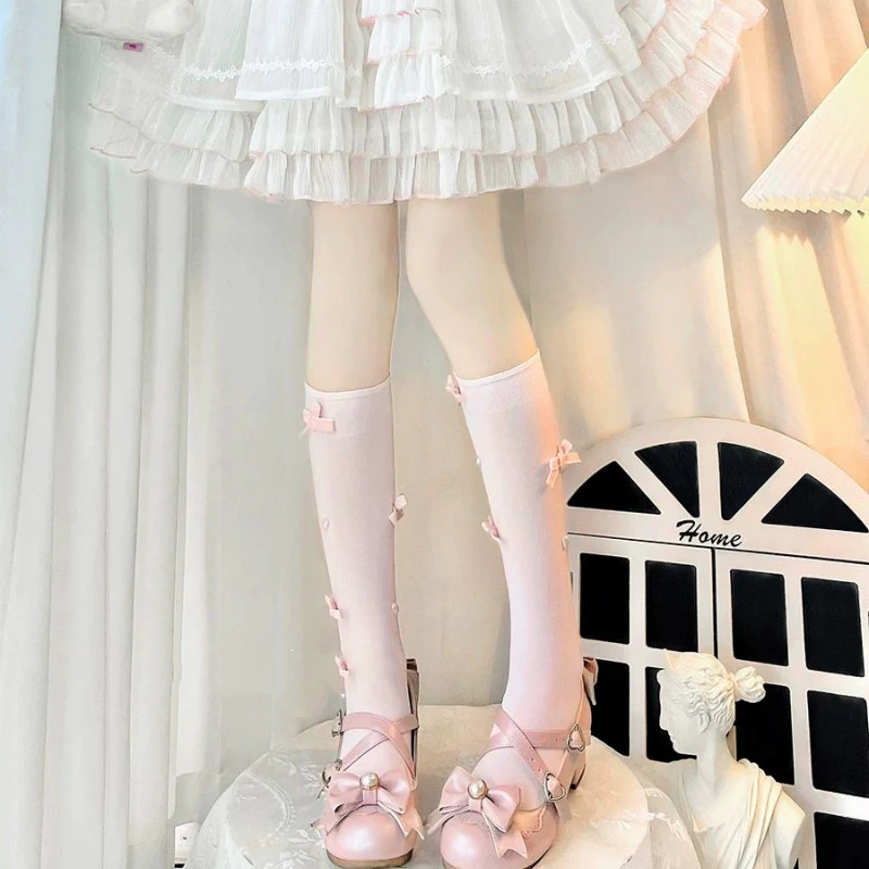Pearl Bow Ballerina Calf Socks   HA1951 - Image 5