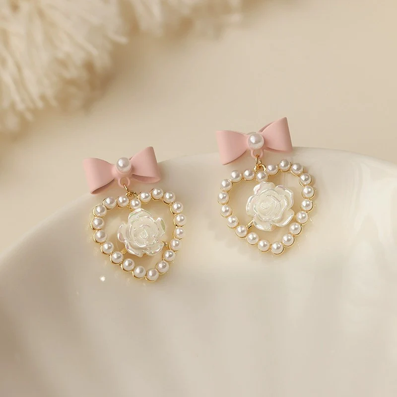 Pearl bow earrings   HA1797 - Image 2