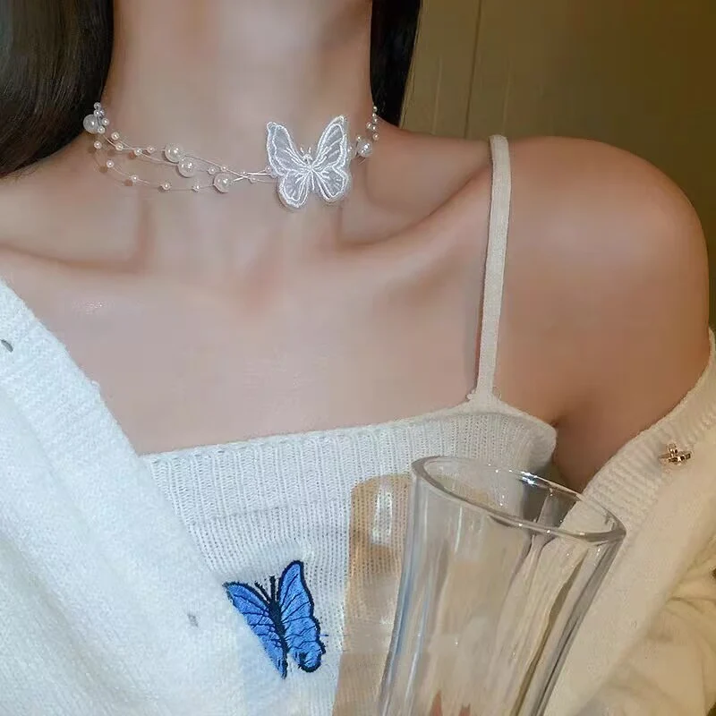 Pearl Gauze Butterfly Necklace  HA2051 - Image 2