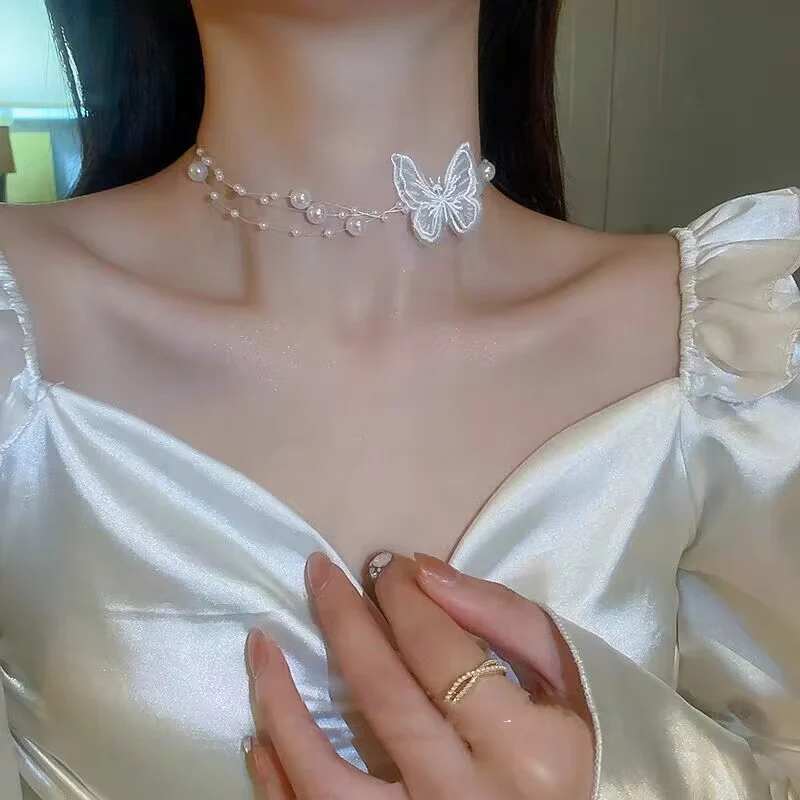 Pearl Gauze Butterfly Necklace  HA2051 - Image 3