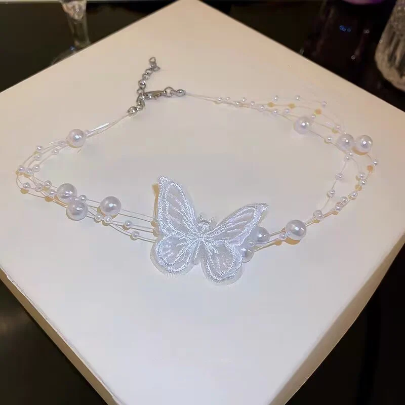 Pearl Gauze Butterfly Necklace  HA2051 - Image 4