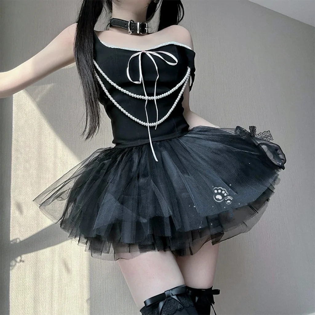 Pearl sling gauze skirt suit HA2550 - Image 4