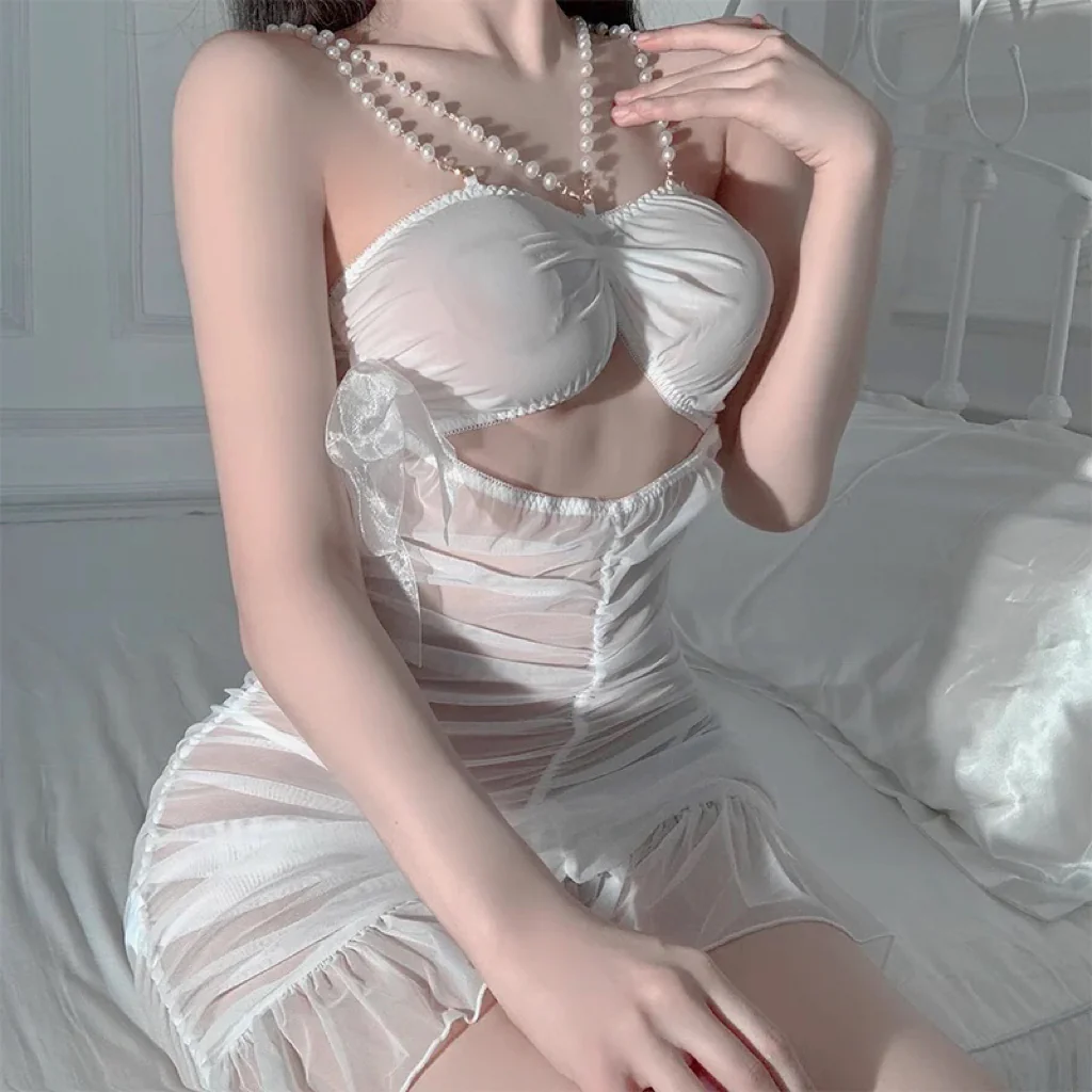 Pearl strap mesh dress HA2499
