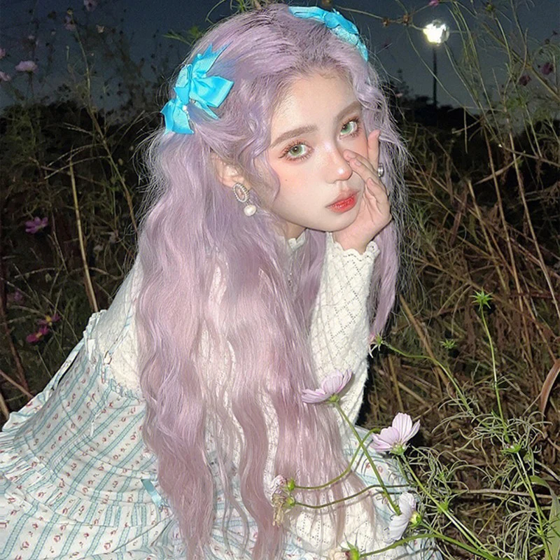 Pink and purple wool curly wig HA1442
