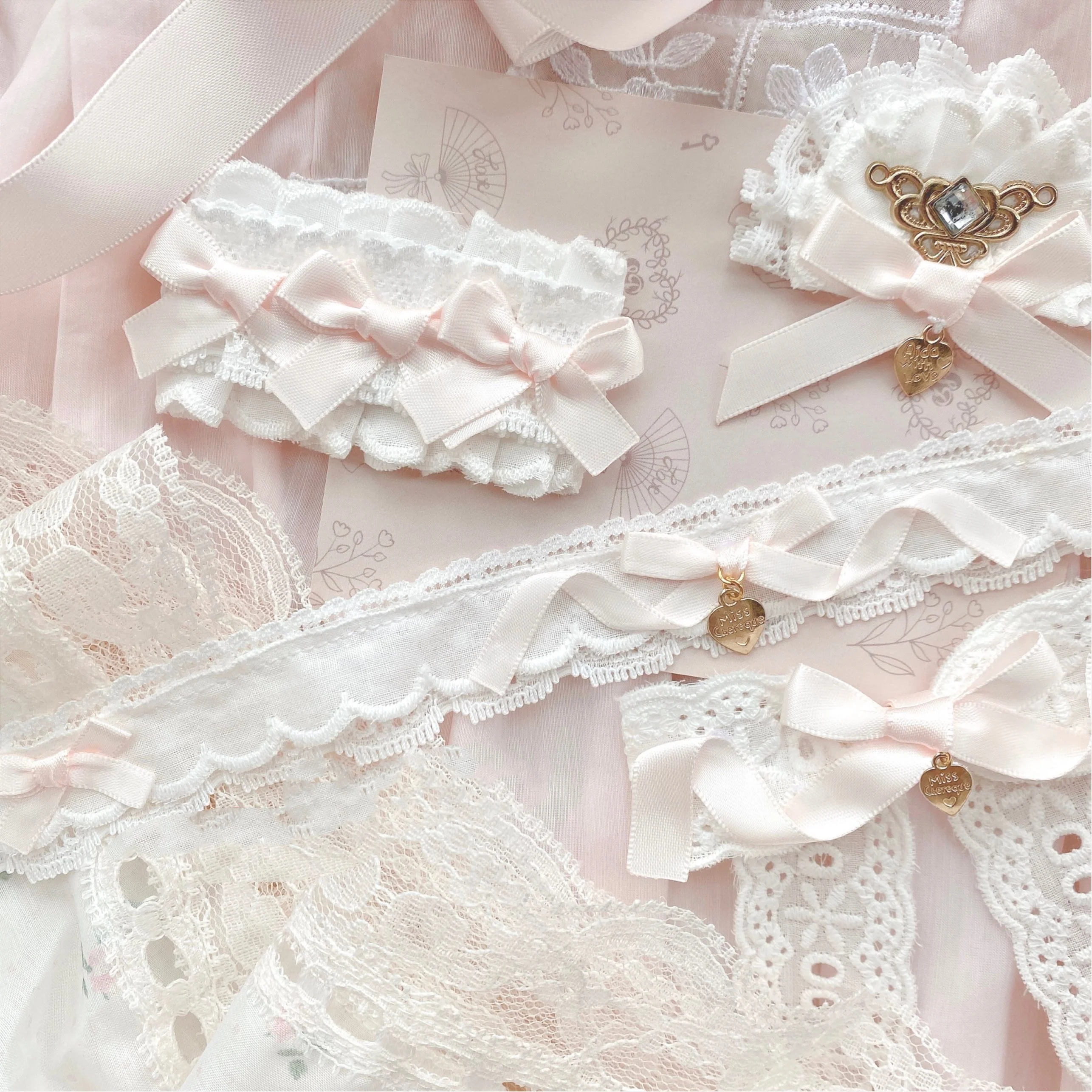 Pink and white bow hair clips, brooches   HA1577 - Image 2