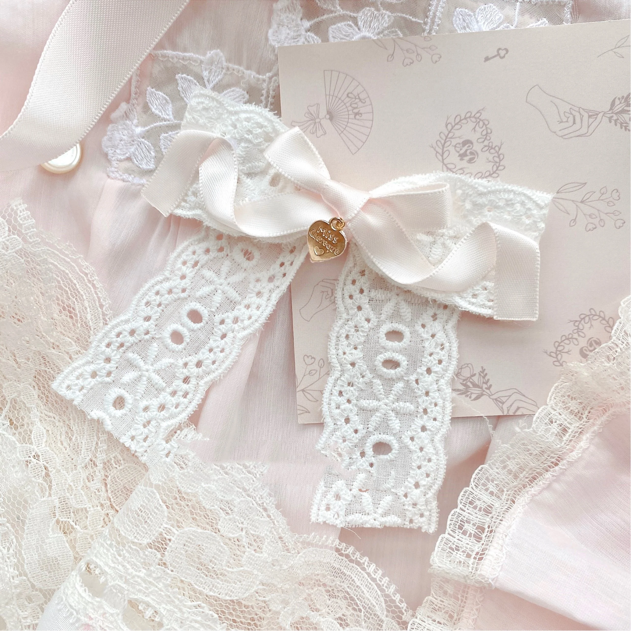Pink and white bow hair clips, brooches   HA1577 - Image 3