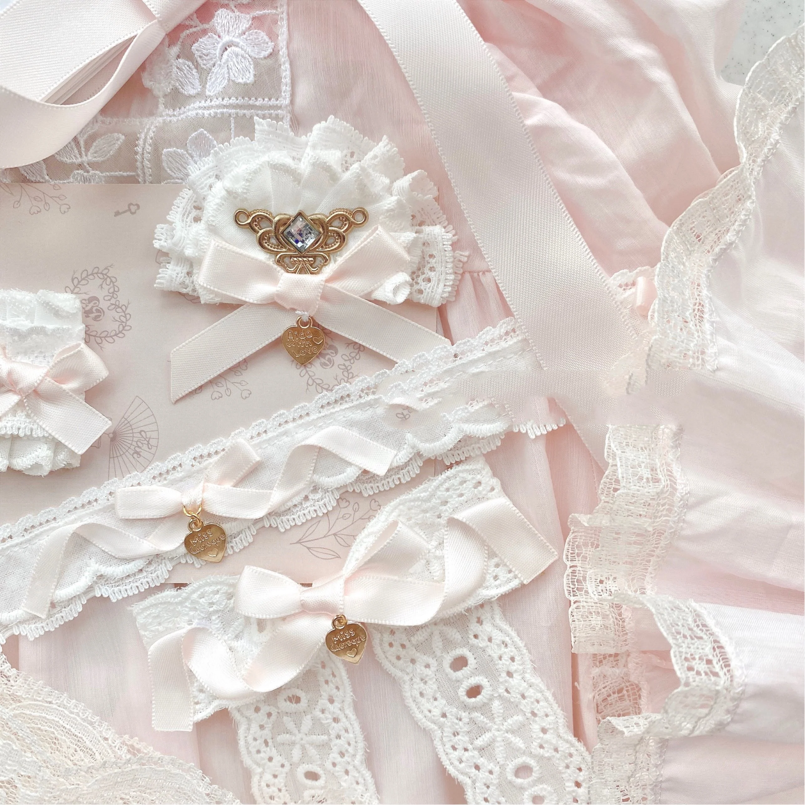 Pink and white bow hair clips, brooches   HA1577 - Image 4