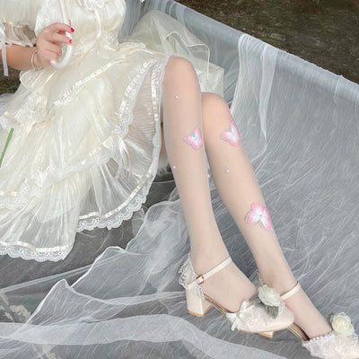 Pink and White Butterfly Socks    HA0539 - Image 3