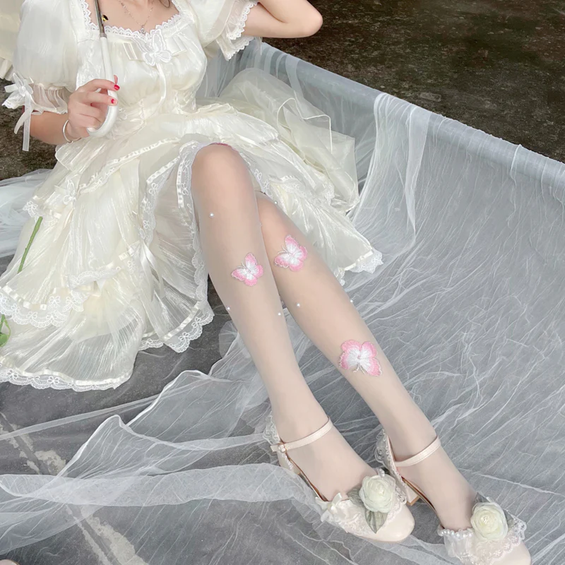 Pink and White Butterfly Socks    HA0539 - Image 4