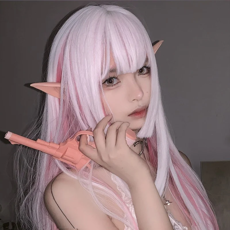 Pink and white gradient fluffy straight wig HA1619 - Image 2