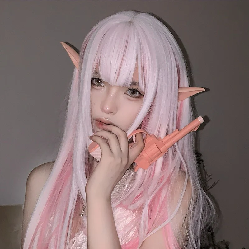 Pink and white gradient fluffy straight wig HA1619 - Image 3