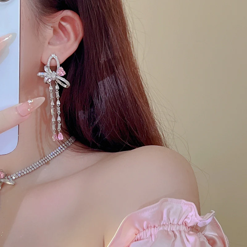 Pink Bow Earring Necklace Accessories   HA1232 - Image 3