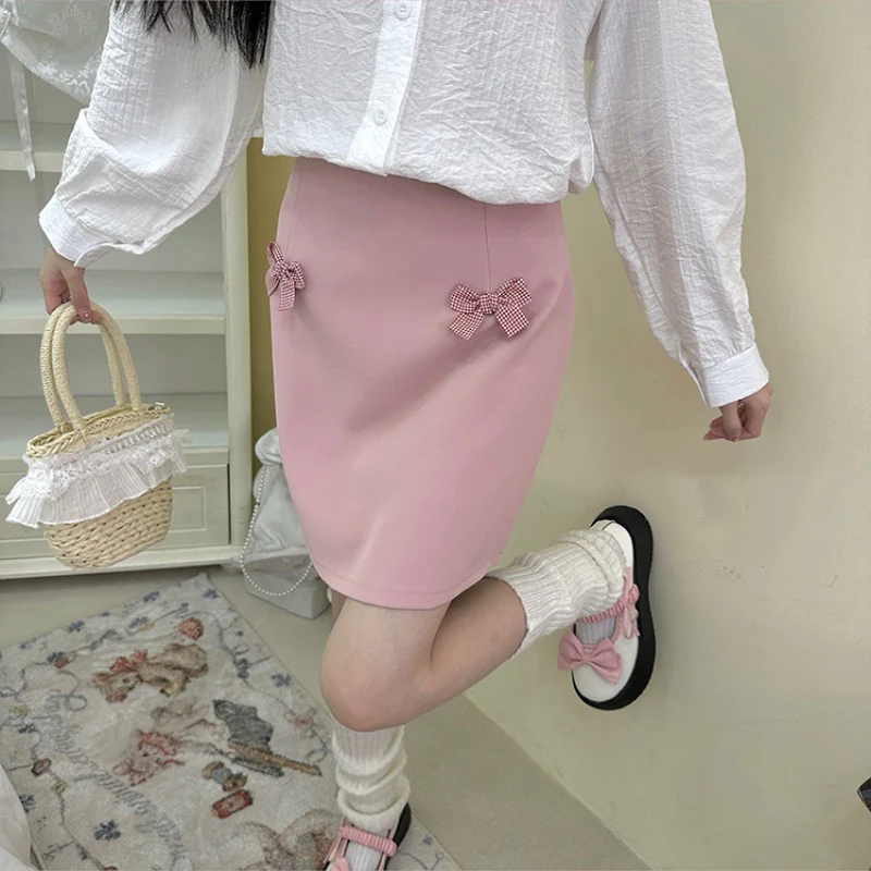 Pink bow high waist A-line skirt   HA1855 - Image 2