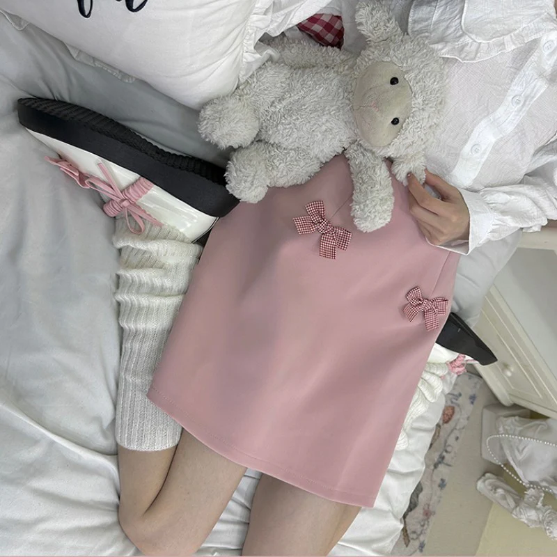 Pink bow high waist A-line skirt   HA1855 - Image 3