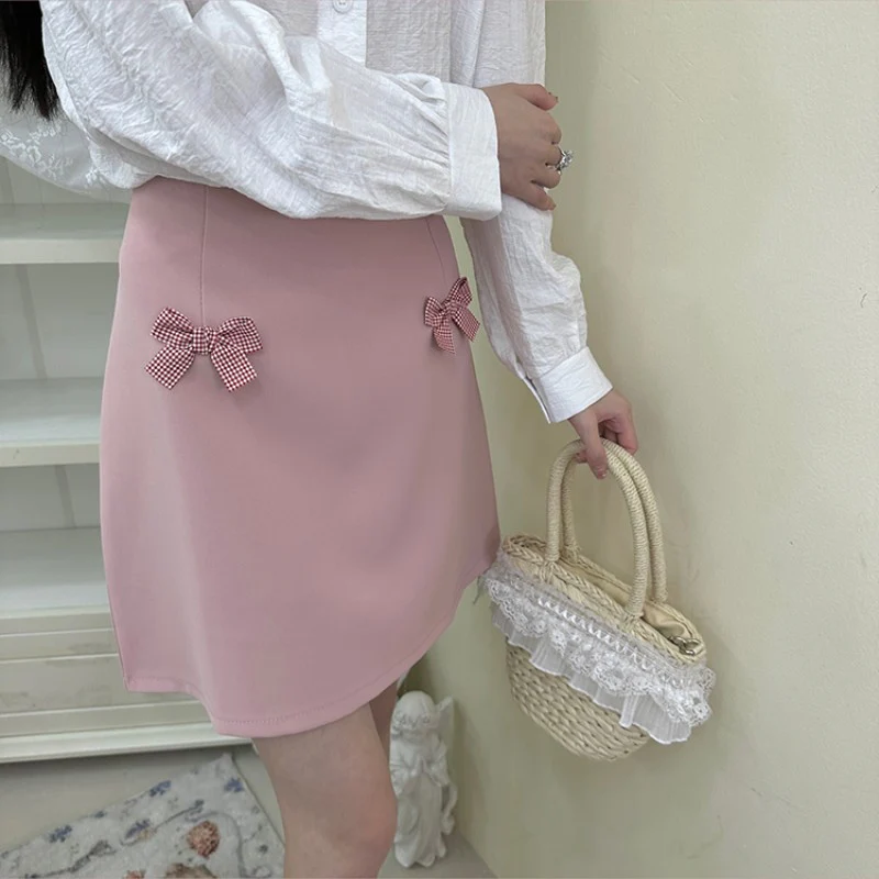 Pink bow high waist A-line skirt   HA1855 - Image 4