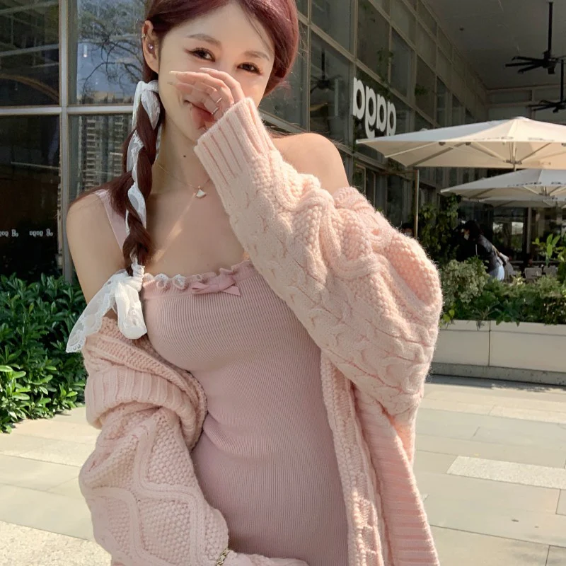 Pink Bow Knit Slip Dress HA1647 - Image 3