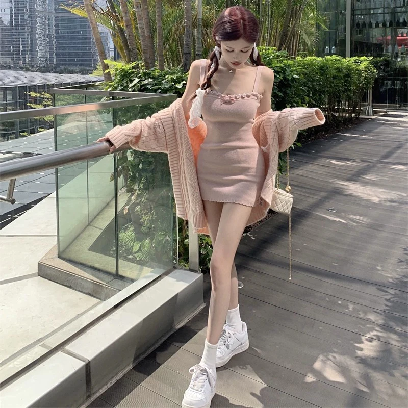 Pink Bow Knit Slip Dress HA1647 - Image 5