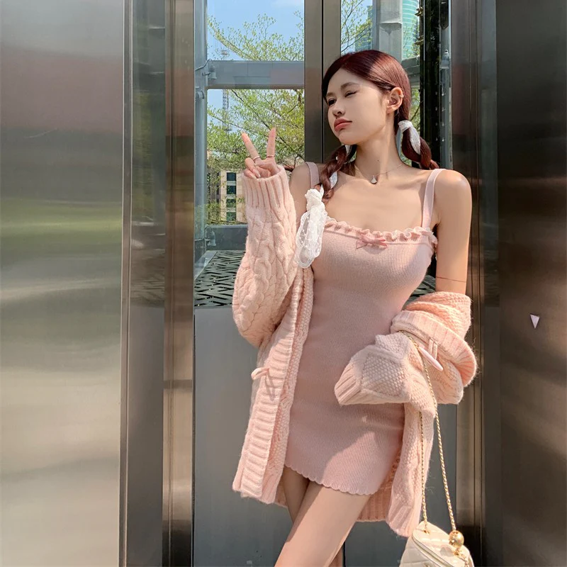Pink Bow Knit Slip Dress HA1647 - Image 6