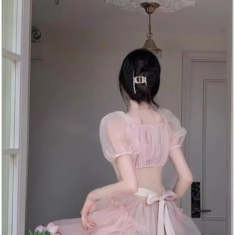 Pink bubble sleeve dress  HA1603 - Image 3