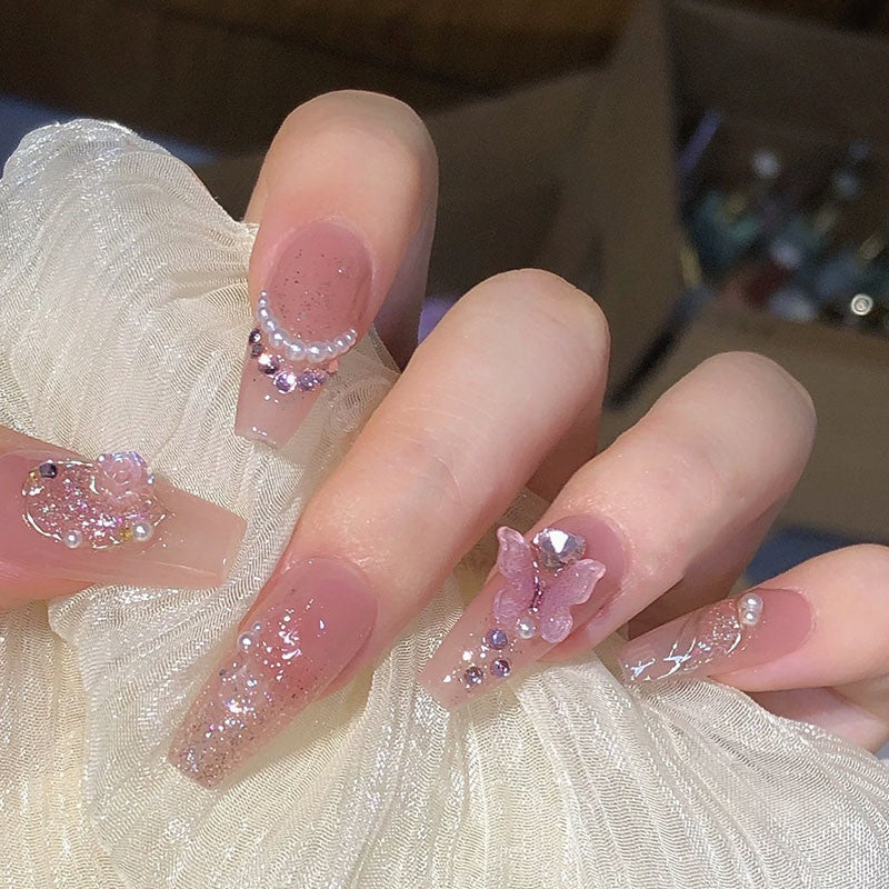 Pink Butterfly Flash Camellia Nail Art   HA1074 - Image 2